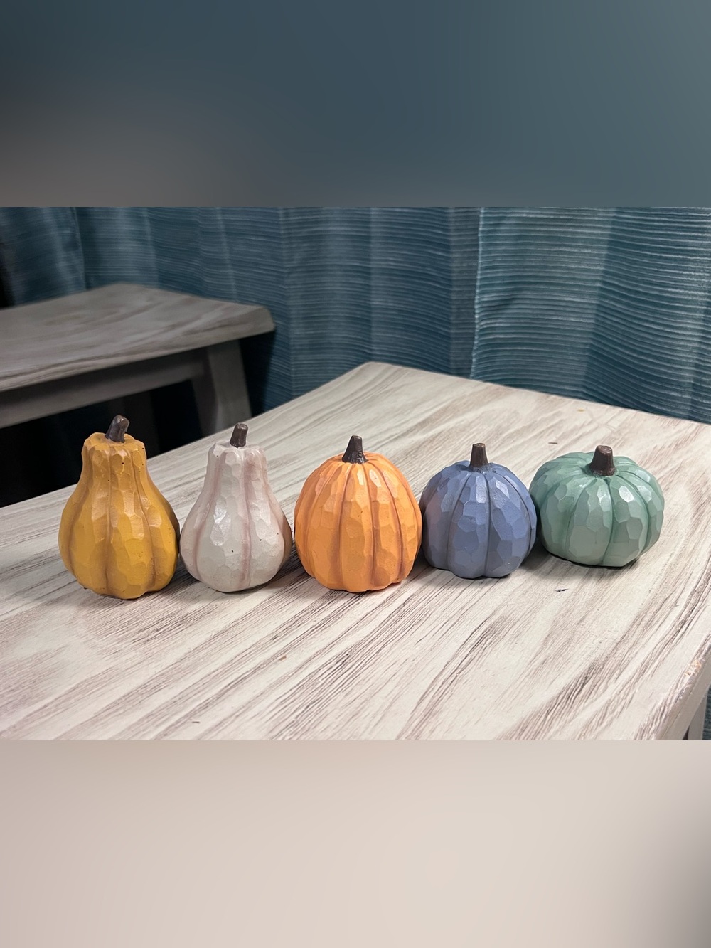 Set of 5 Mini Faux Wood Carved Pumpkins Fall Harvest Tiered Tray Decor